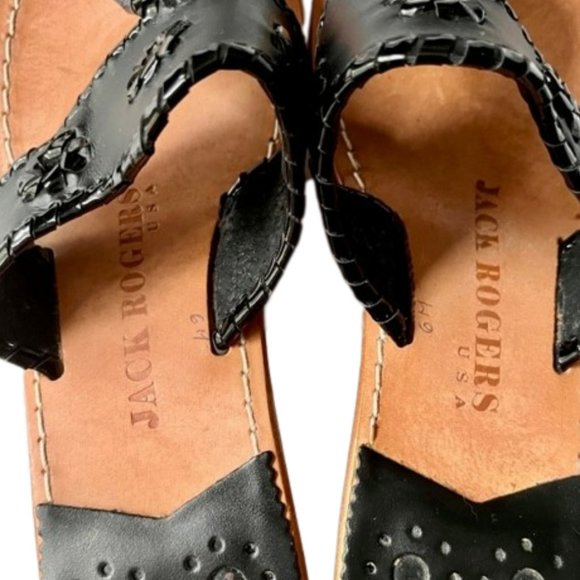 Jack Rogers Wedge Low Heel Sandals - Black Leather - 6M - Picture 5 of 11